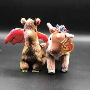 Ty Beanie Babies Vintage Set of 2 Dragon Scorch 1998 & Zodiac Horse 2000